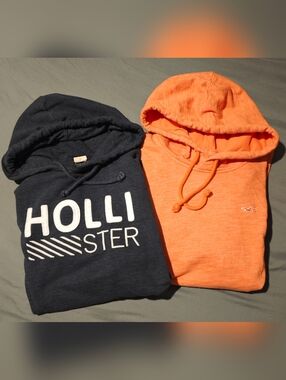 Lot of 2 Hollister Men's Pullover Hoodie Sweatshirt Dark Gray / Orange Size XL